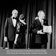 Ceremony Gold Palm  at Cannes 1981 :Sean Connery,Krystyna Zachwatowicz,Andrzej Wajda